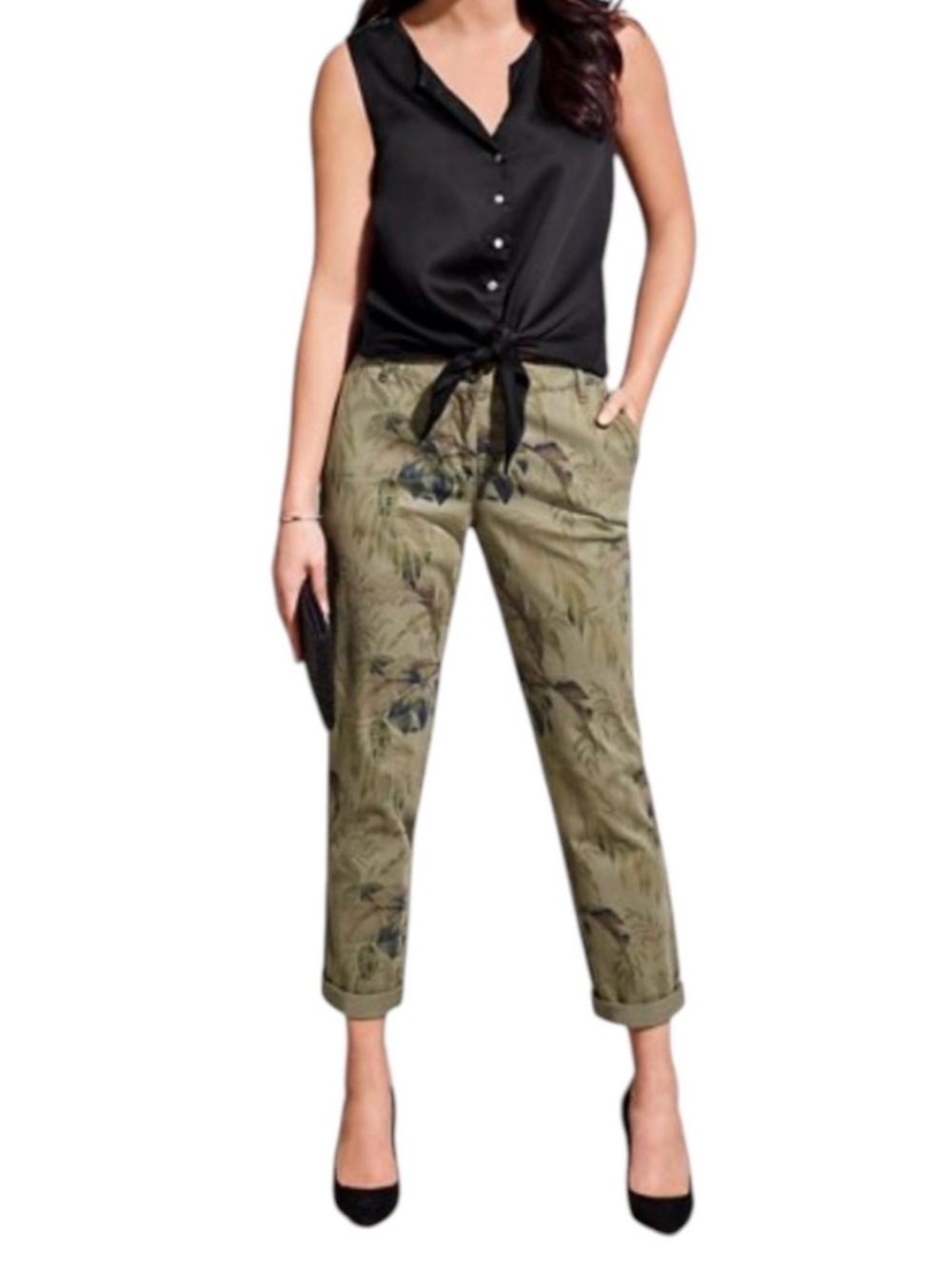 Tommy Bahama Don't Leaf Me Now Boracay Slim Boyfriend Pants Size 8 Green Women's